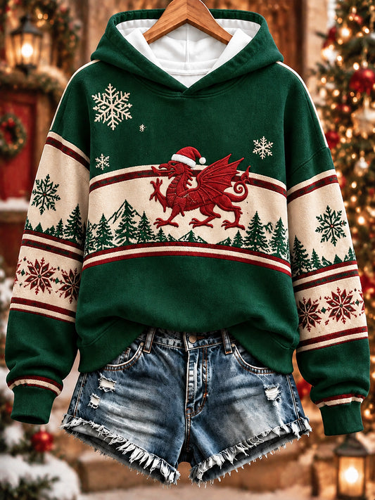 Women's Christmas Welsh Dragon Print Sweatshirt