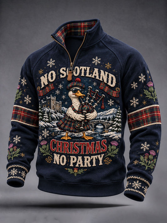 Men's Scottish Christmas Printed Zip-Up Hoodie