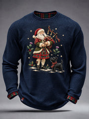Men's Scottish Christmas Printed Waffle Long Sleeve T-Shirt