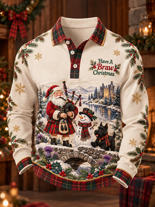 Men's Scotland Christmas Art Printed Casual Tops