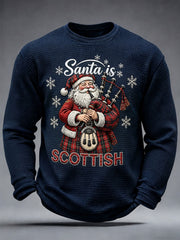 Men's Scottish Christmas Printed Waffle Long Sleeve T-Shirt