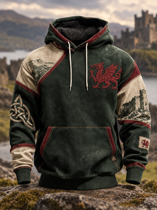 Men's Welsh Dragon Oversized Drop-Shoulder Hoodie with Pockets
