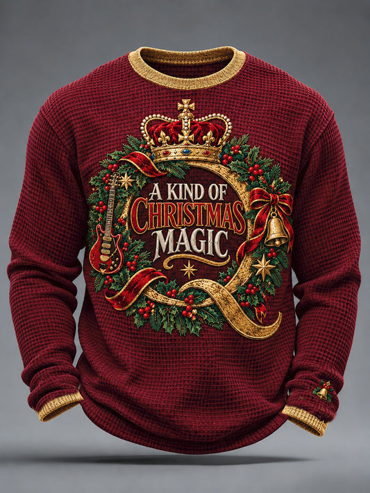 Men's UK Music Lover Christmas Art Printed Waffle Tops
